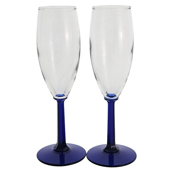 2 Cristal DArques Cobalt Blue Champagne Flutes 7" stem color square - Picture 1 of 6